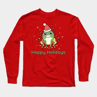 Frog with Hoppy Holidays Text T-Shirt Long Sleeve T-Shirt